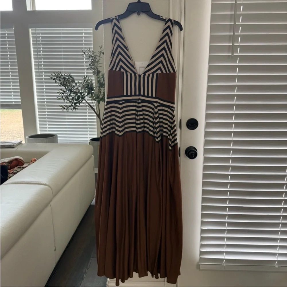 NWT Antonio Melani Ashley Stripe Luxe Voile V-Neckline Sleeveless A-Line Dress - Picture 7 of 7